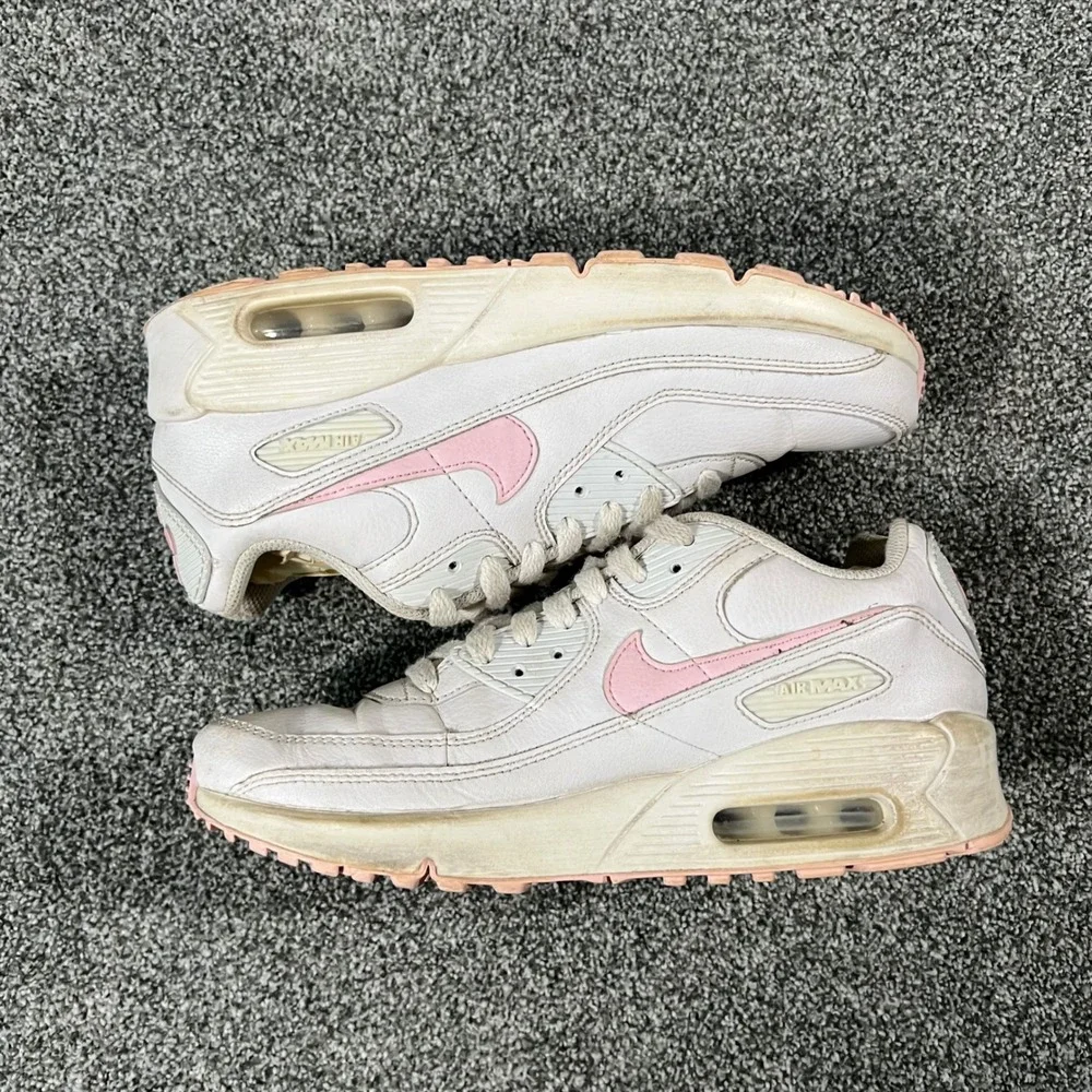 Nike Air Max 90 White Pink Leather Sneakers CD6864-121 Kids 5.5Y Womens 7